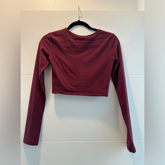 Forever 21 burgundy long sleeve crop top winter casual fall holiday event S - Picture 10 of 11